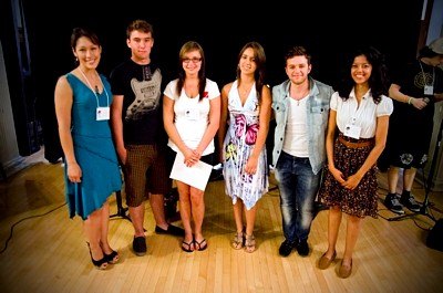 Melina Soochan (réalisatrice) avec les gagnants de NAMCAA 2012: Charly Corbeil (Choix du public), Laurie Martin (#1), Kassandra Chamberland (#2), Jimmy Khayata (#3) et Sabrina Correa (co-réalisatrice)